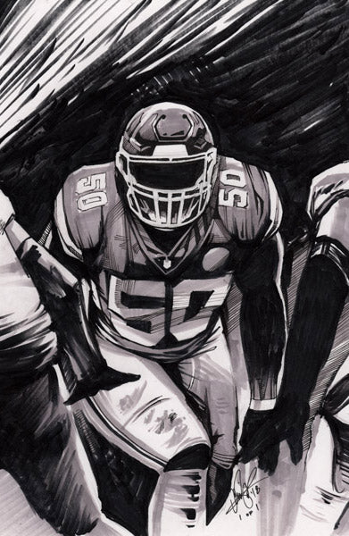 CS016: Justin Houston Pen + Marker Illustration (Framed After Purchase)