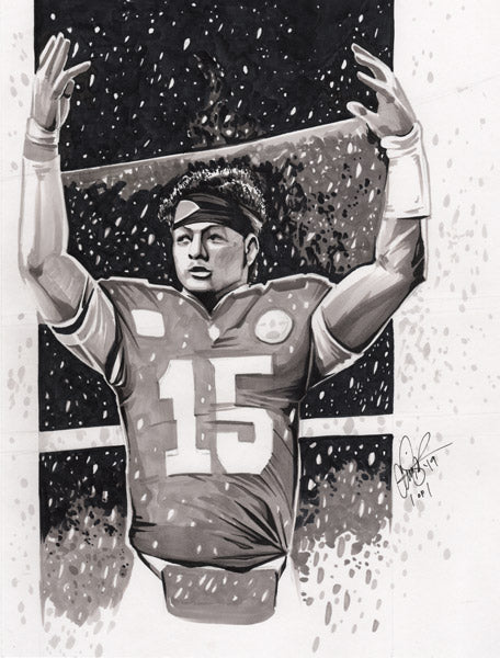 CS021: Patrick Mahomes Pen + Ink Illustration (Framed After Purchase)