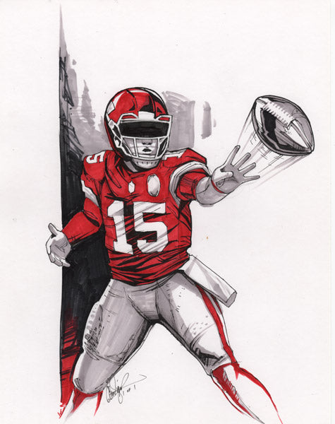CS011: Patrick Mahomes Pen + Marker Illustration (Framed After Purchase)