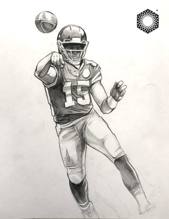 CS002: Patrick Mahomes Pencil 1 of 1 Sketch (Framed After Purchase)